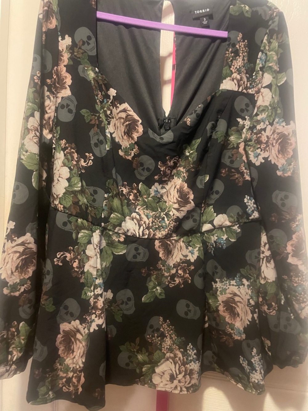 torrid Black Floral & Skull Peplum Blouse